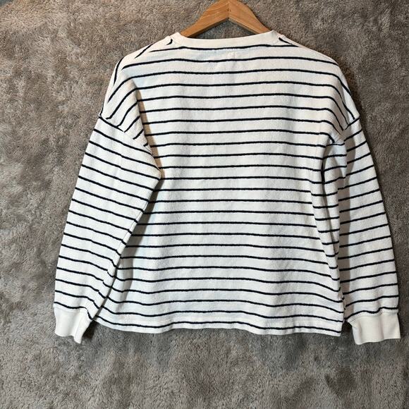 Mus & Bombon Aldea Stripe Sweatshirt Boucle Knit Top S Small Navy Blue Cream - Picture 3 of 10